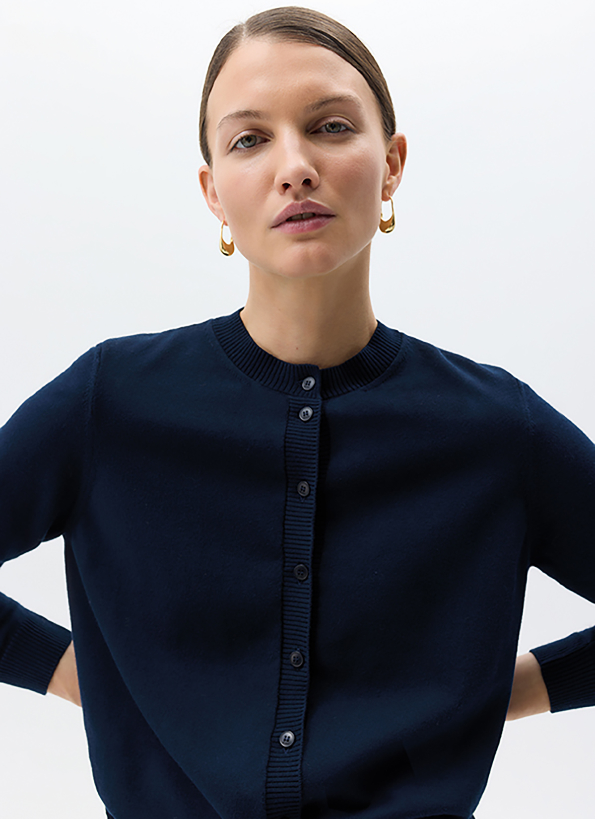 Strickjacke Knopf 1/1 Arm, Navy Frontansicht