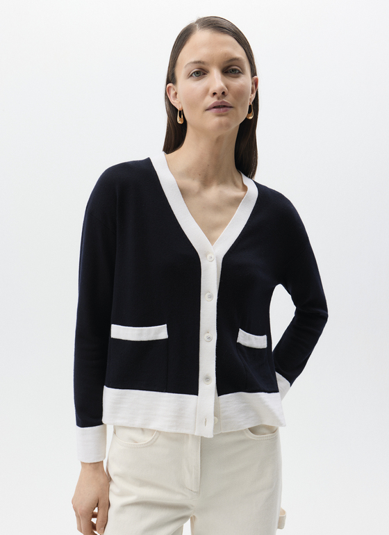 Strick Cardigan 1/1 Arm Navy Frontansicht