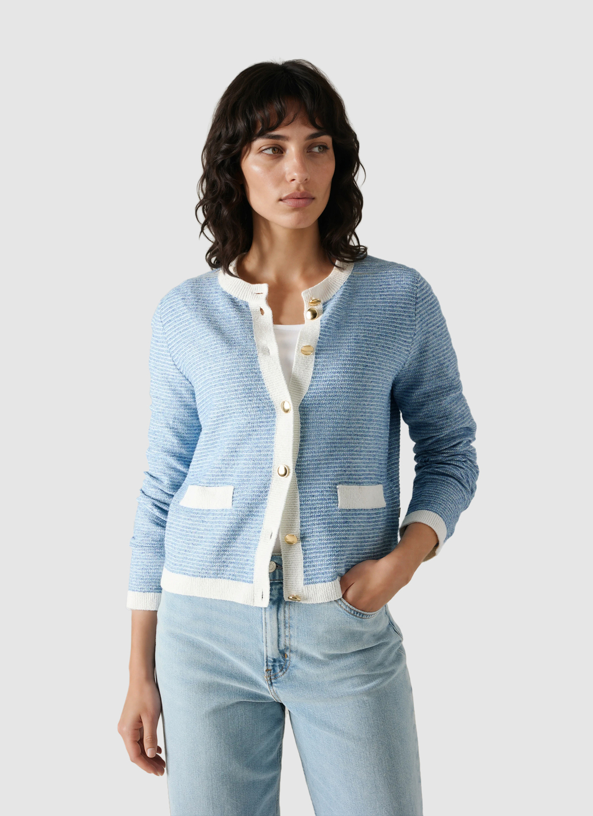 Strickjacke Knopf 1/1 Arm, Endless Sky Frontansicht