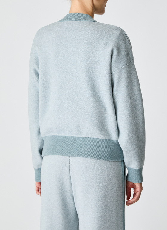 Strickjacke Zip 1/1 Arm Lake Blue Frontansicht