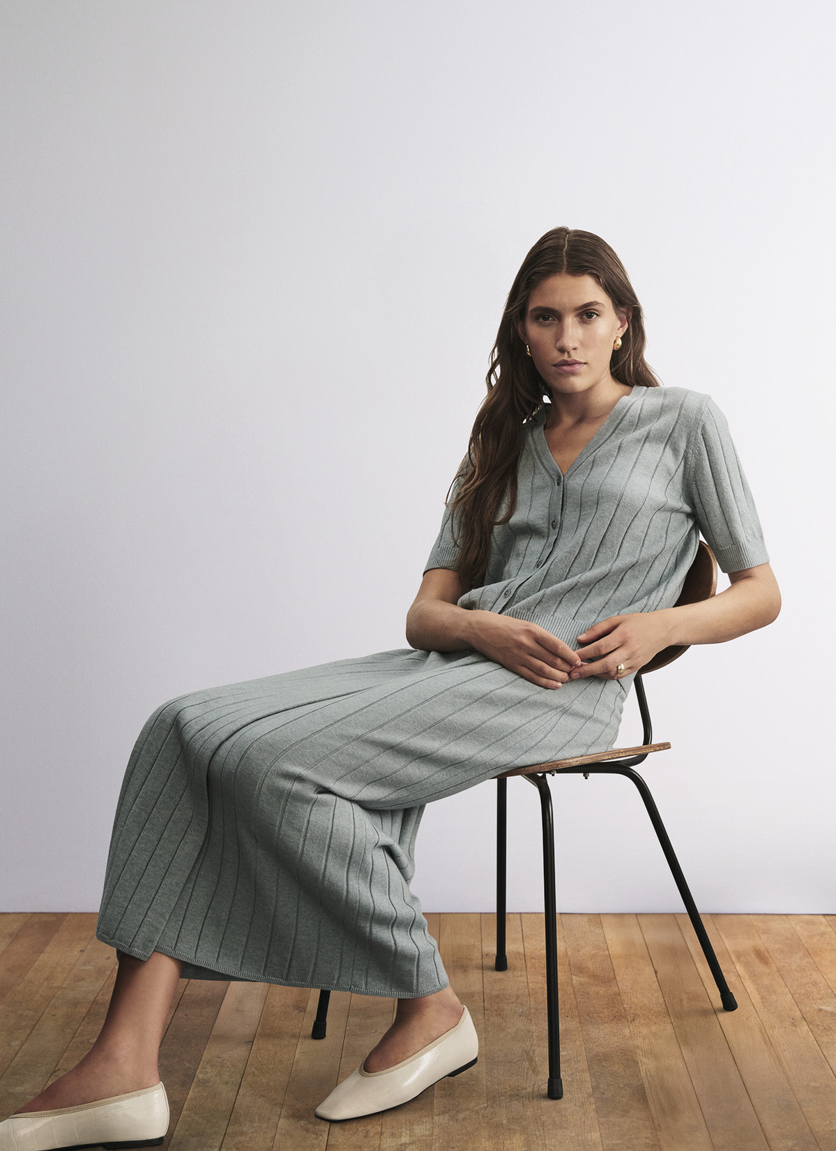 Strickjacke Knopf 1/1 Arm, Lake Blue Frontansicht