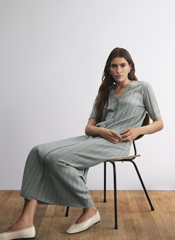 Strickjacke Knopf 1/1 Arm Lake Blue Frontansicht