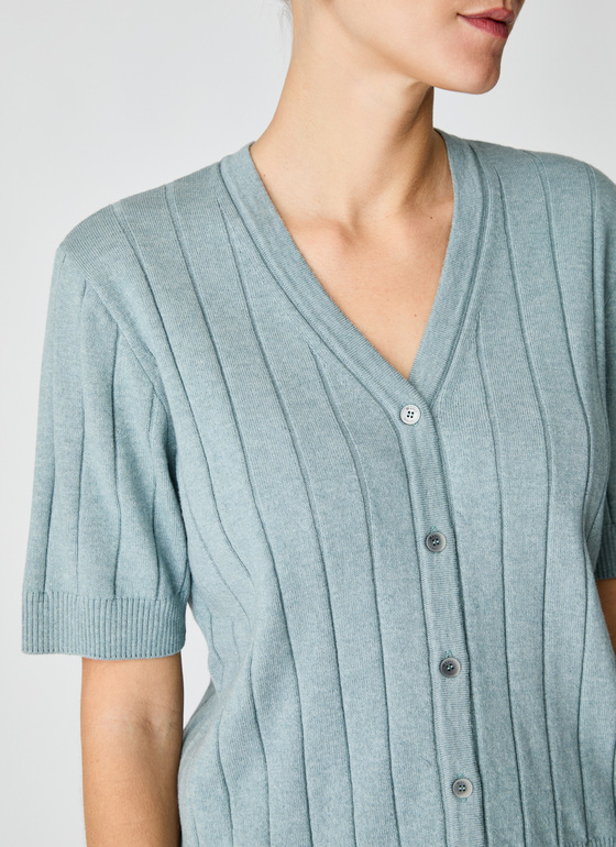 Strickjacke Knopf 1/1 Arm Lake Blue Frontansicht