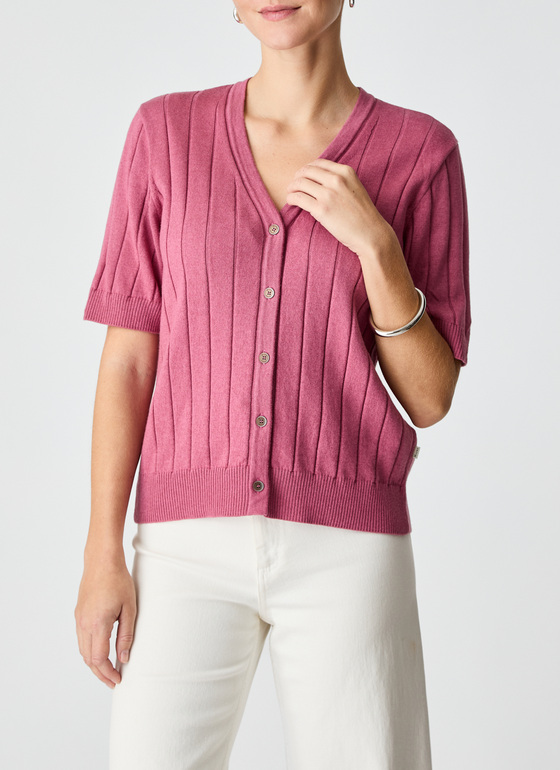 Strickjacke Knopf 1/1 Arm Smoky Pink Frontansicht