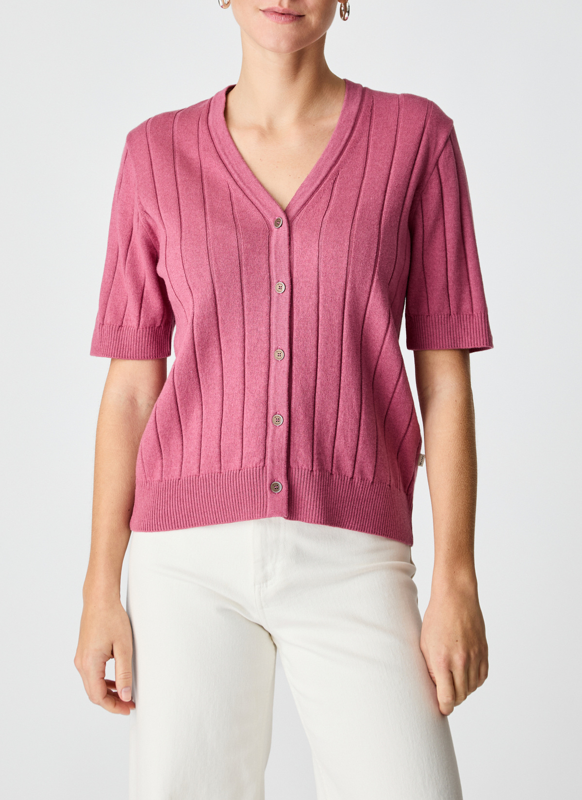 Strickjacke Knopf 1/1 Arm, Smoky Pink Detailansicht 1