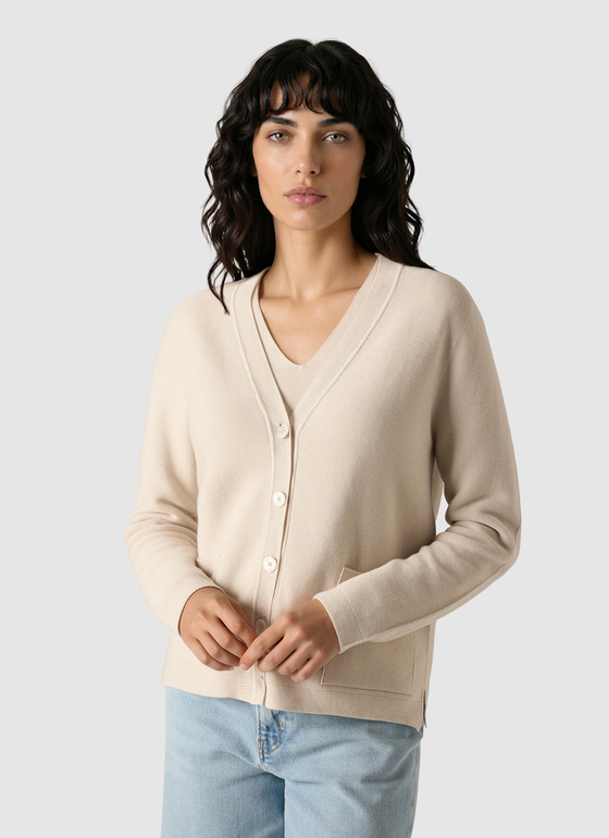 Strick Cardigan 1/1 Arm French Oak Frontansicht