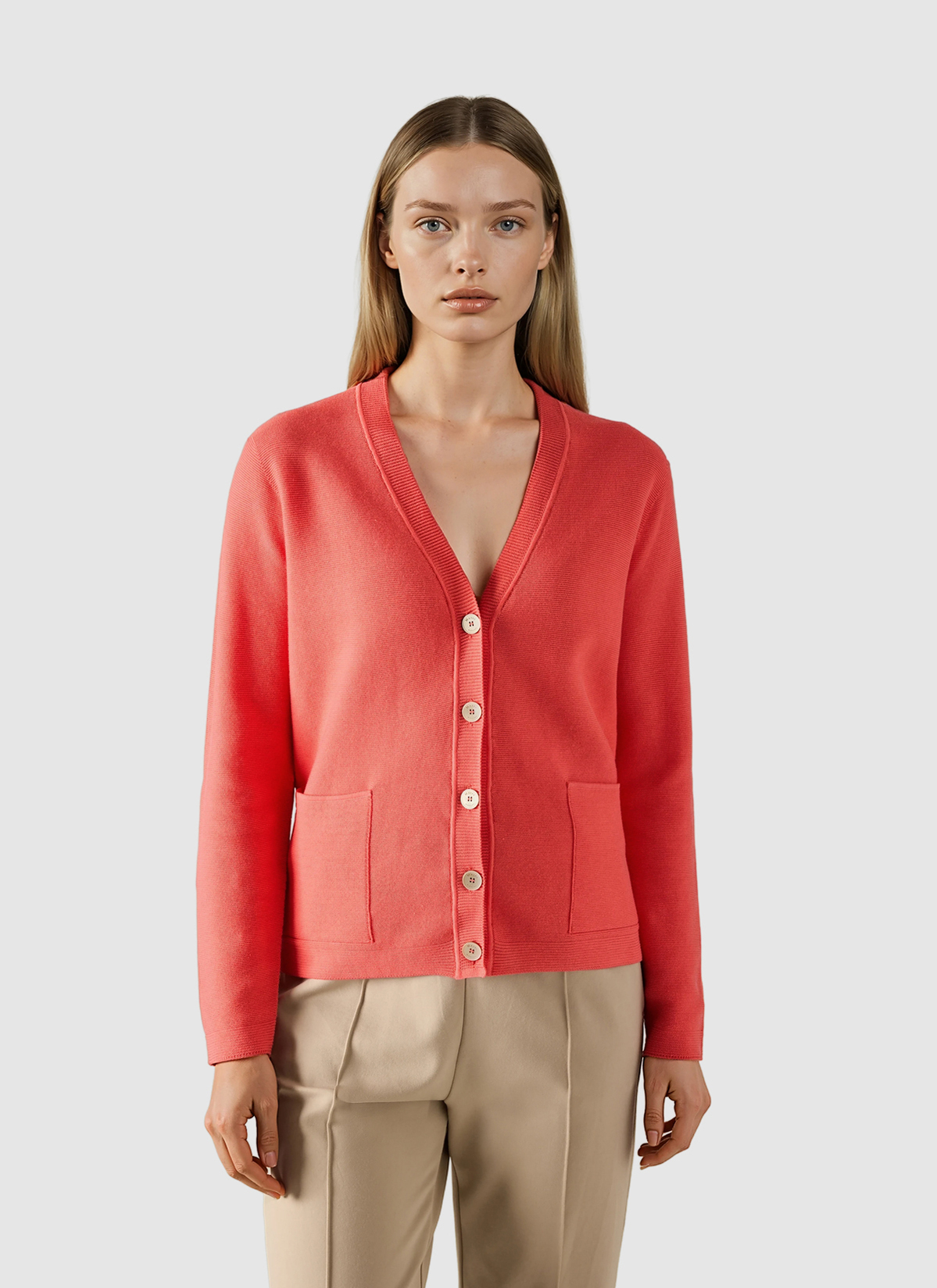 Strick Cardigan 1/1 Arm, Flamingo Frontansicht