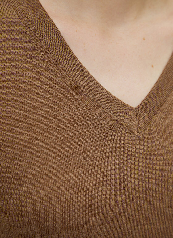 Pullover V-Ausschnitt 1/1 Arm Salty Caramel Frontansicht