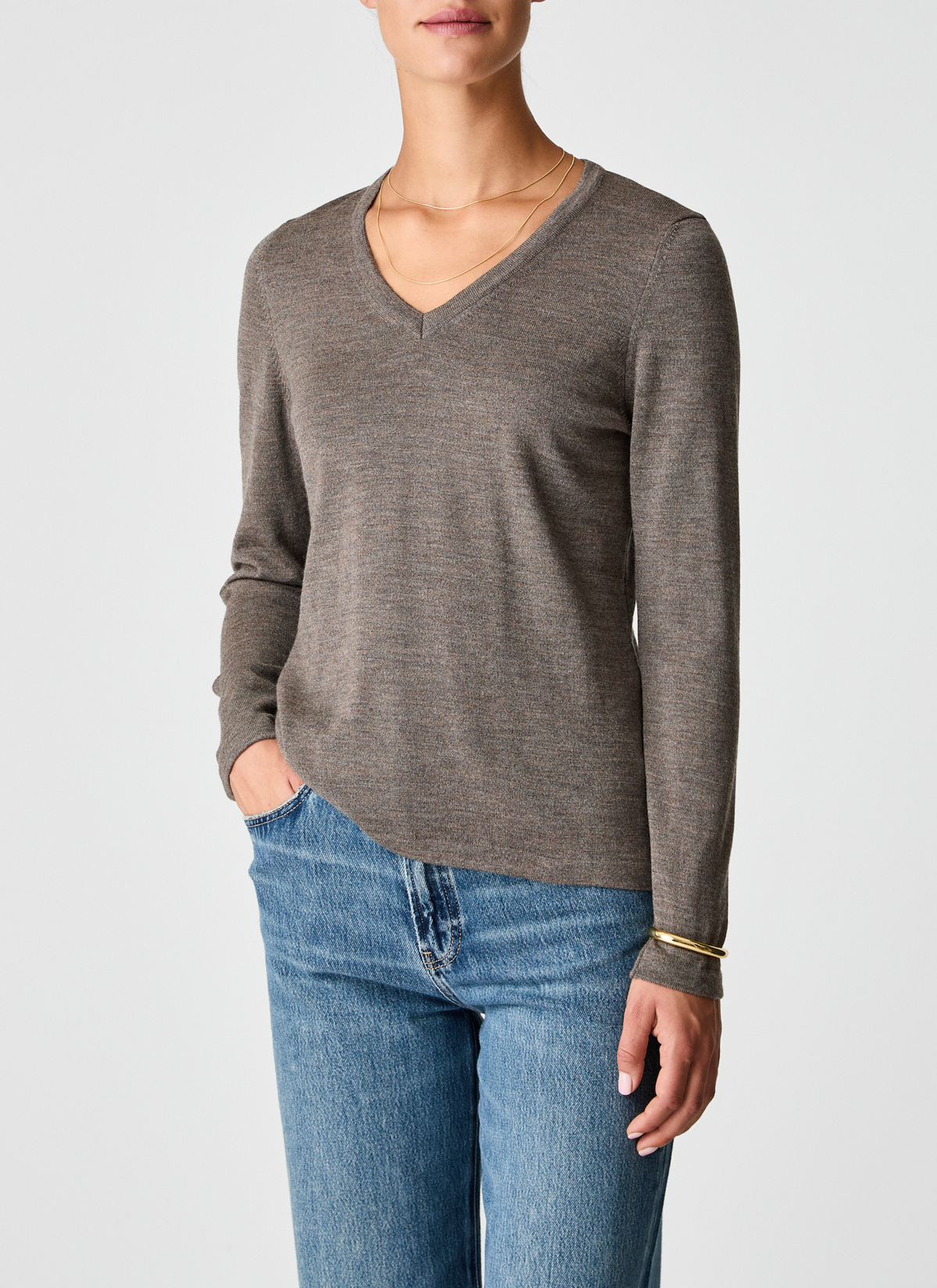 Pullover V-Ausschnitt 1/1 Arm, Hardwood Frontansicht
