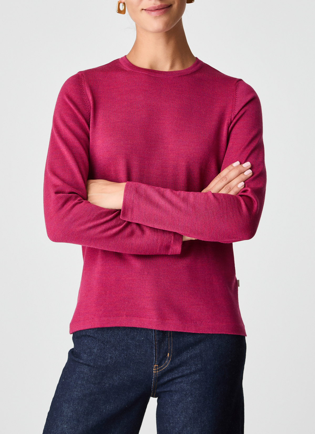 Pullover Rundhals 1/1 Arm, Shocking Pink Frontansicht