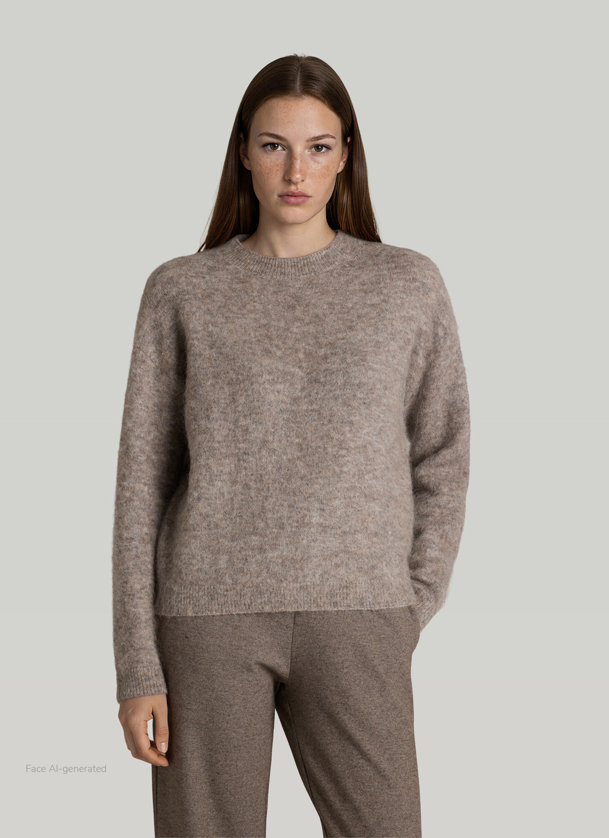 Pullover Rundhals 1/1 Arm, Taupe Grey Frontansicht