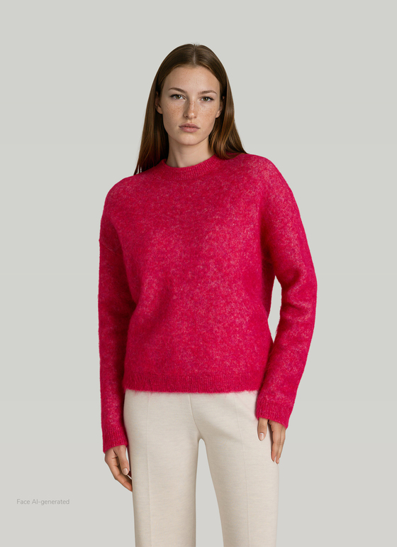 Pullover Rundhals 1/1 Arm Peony Red Frontansicht