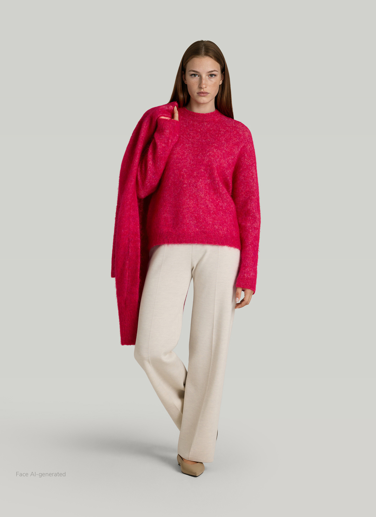 Pullover Rundhals 1/1 Arm, Peony Red Detailansicht 2