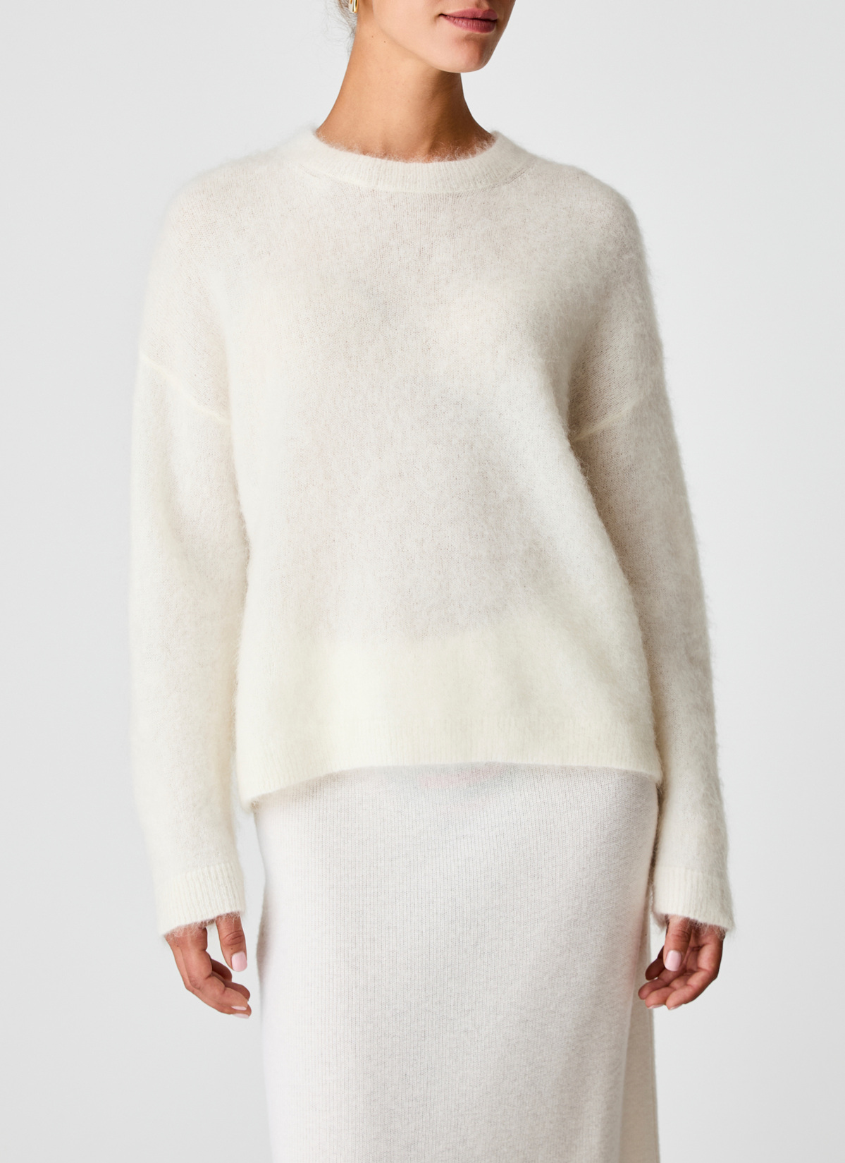 Pullover Rundhals 1/1 Arm, New White Frontansicht