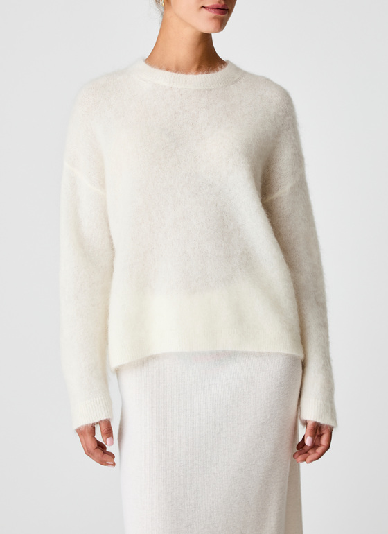 Pullover Rundhals 1/1 Arm New White Frontansicht
