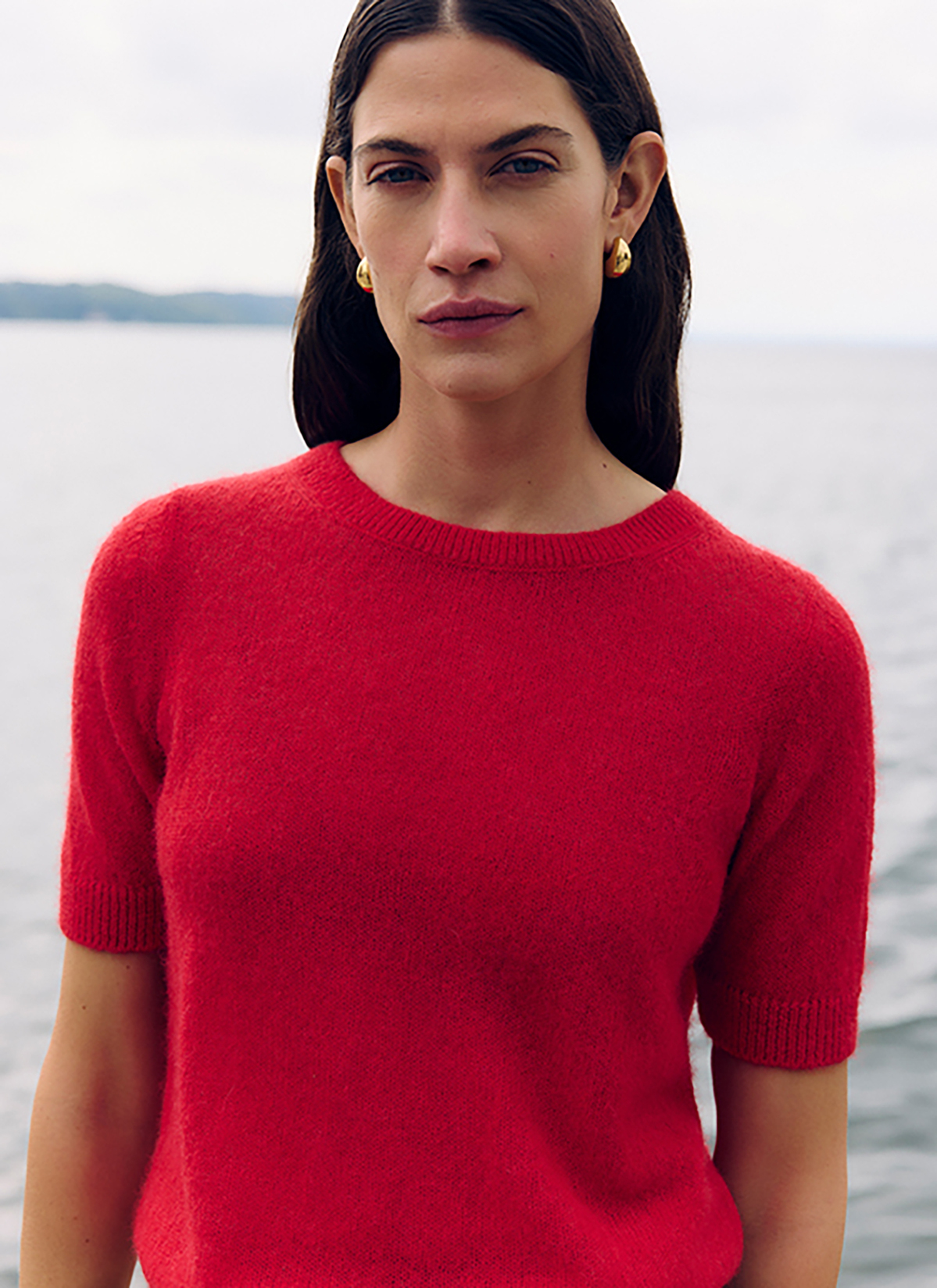 Pullover Rundhals 1/2 Arm, Lychee Red Frontansicht