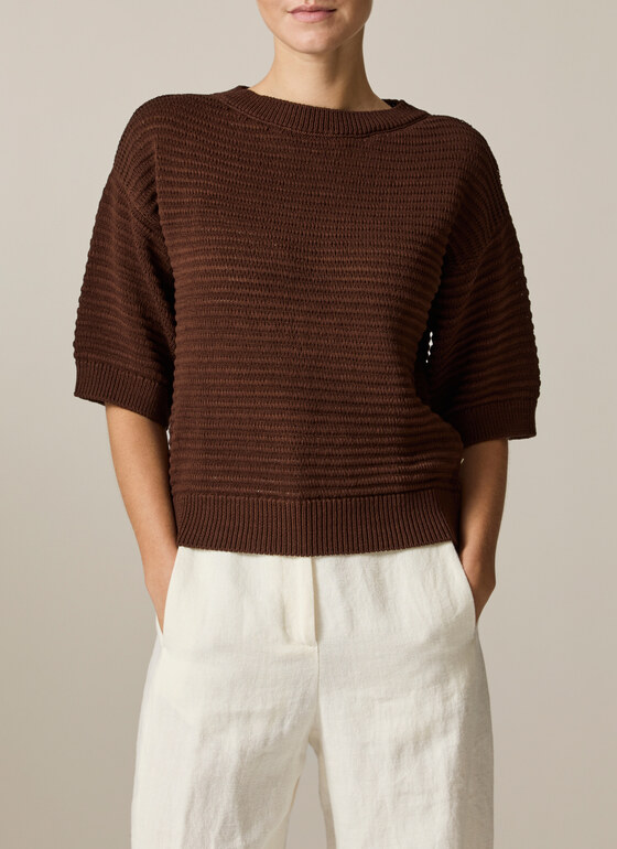 Pullover Rundhals 1/1 Arm Dark Chocolate Frontansicht