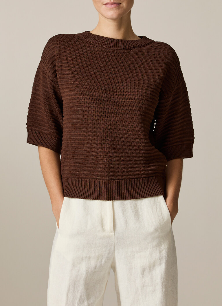 Pullover Rundhals 1/1 Arm, Dark Chocolate Frontansicht
