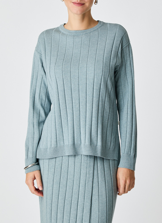 Pullover Rundhals 1/1 Arm Lake Blue Frontansicht