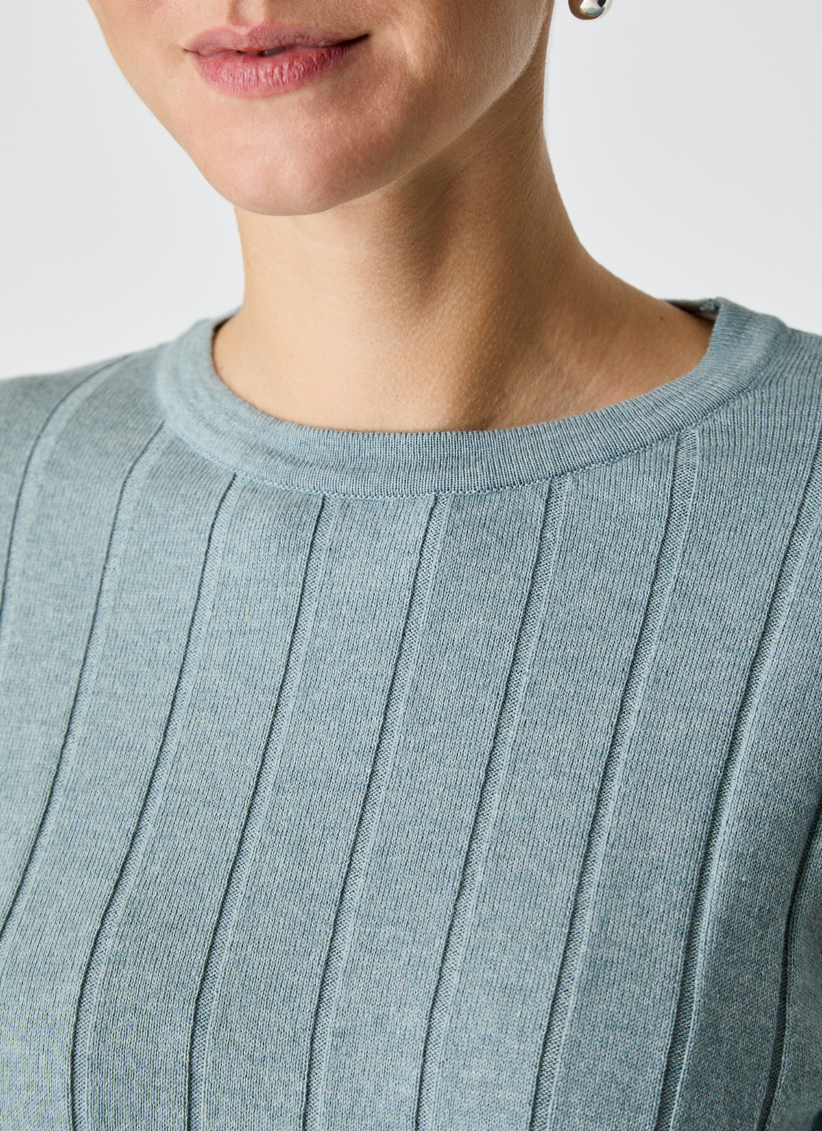 Pullover Rundhals 1/1 Arm, Lake Blue Detailansicht 2