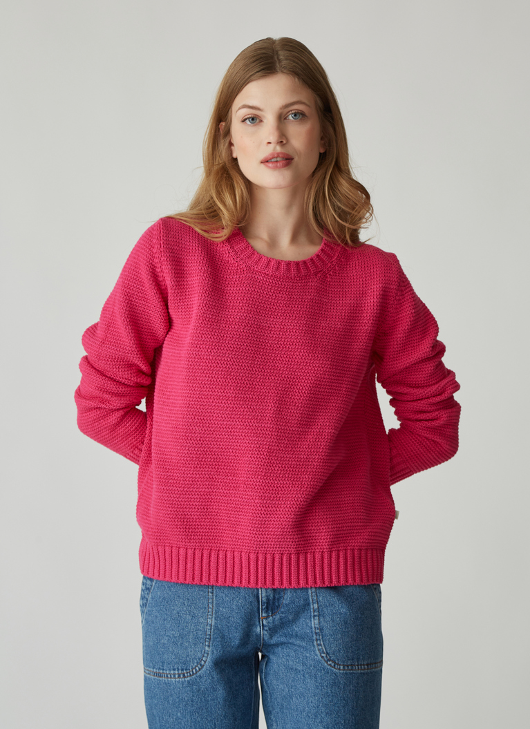Rundhalspullover 100% BiobaumwolleFlush Pink Frontansicht