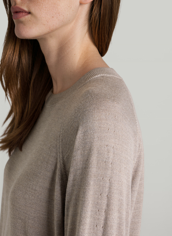 Pullover Rundhals 1/1 Arm Taupe Grey Frontansicht