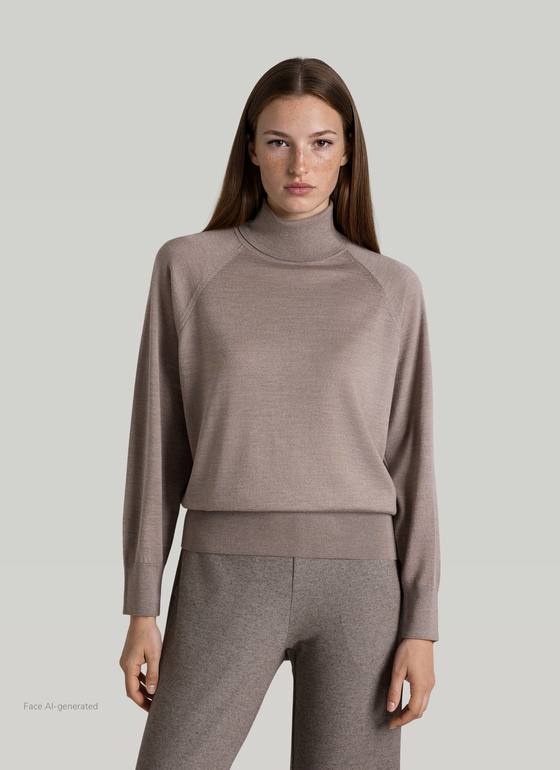 Pullover Rollkragen 1/2 Arm Taupe Grey Frontansicht