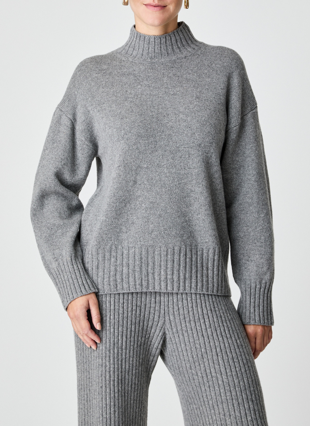 Pullover Stehkragen 1/1 Arm, Granite Grey Frontansicht