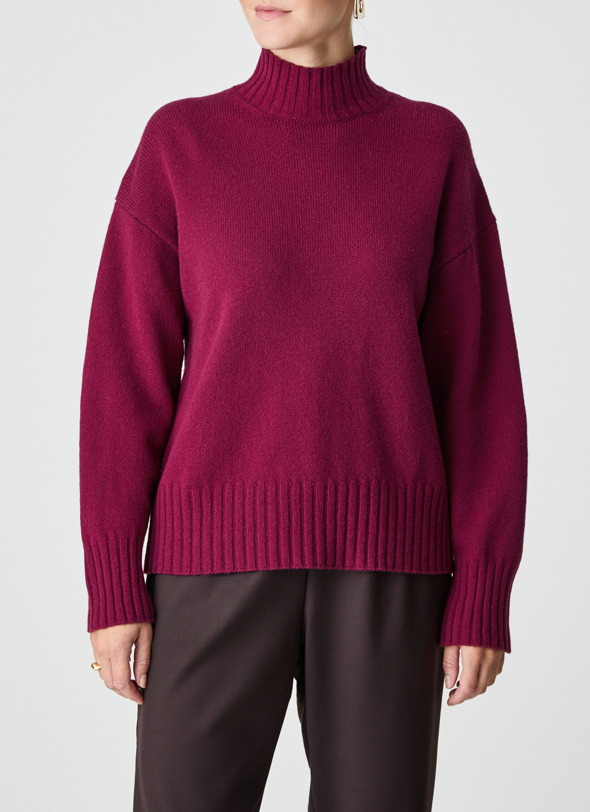 Pullover Stehkragen 1/1 Arm, Bordeaux Frontansicht