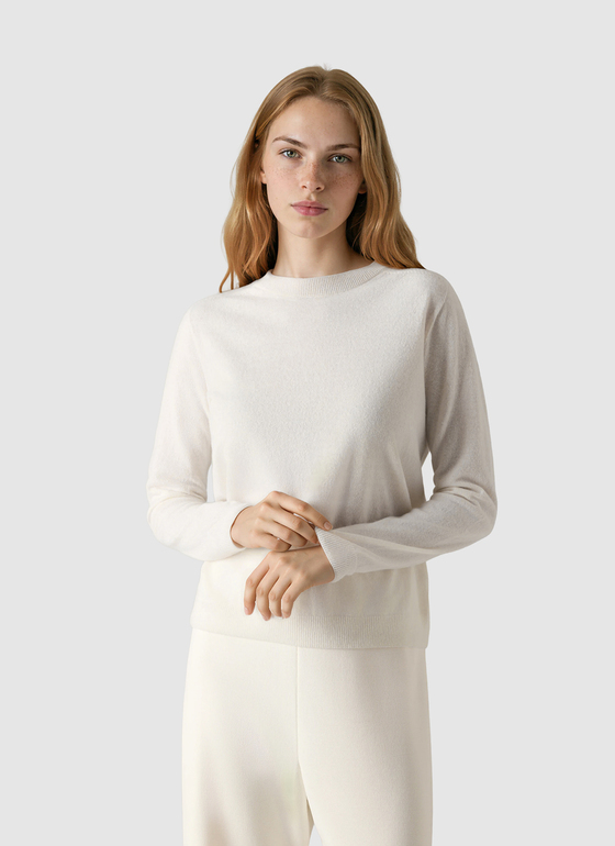 Pullover Rundhals 1/1 Arm New White Frontansicht