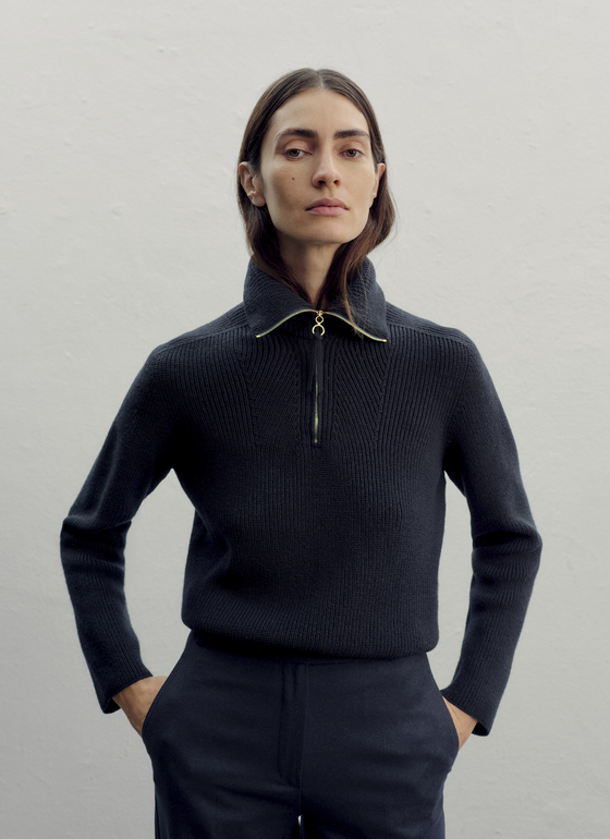 Pullover Rundhals 1/1 Arm Navy Frontansicht