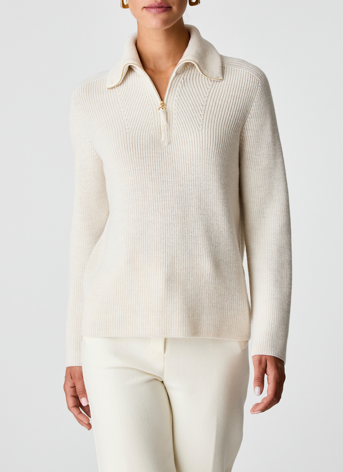 Pullover Rundhals 1/1 Arm, Off White Detailansicht 1