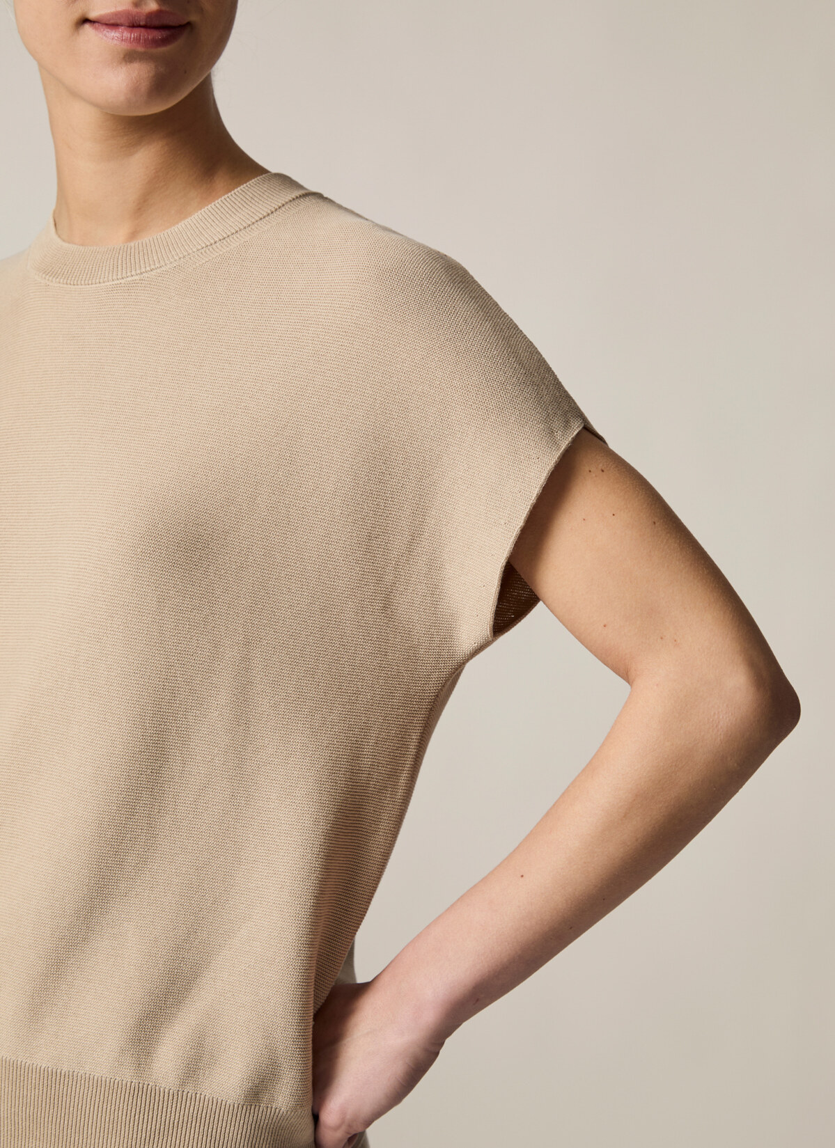 Pullover Rundhals 1/2 Arm, Beach Brown Detailansicht 1