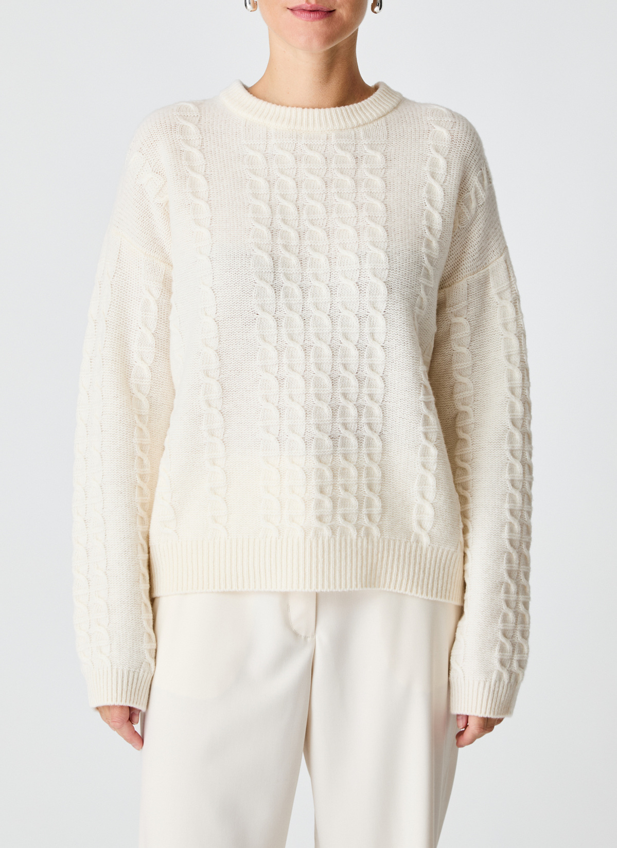 Pullover Rundhals 1/1 Arm, New White Frontansicht