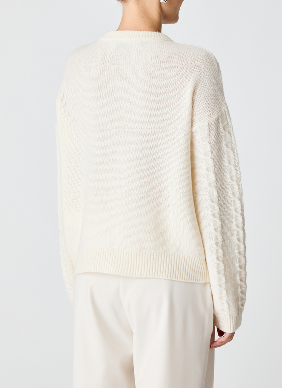 Pullover Rundhals 1/1 Arm New White Frontansicht