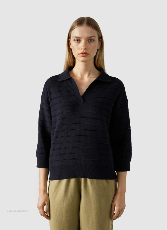 Pullover Polo 1/2 Arm Navy Frontansicht