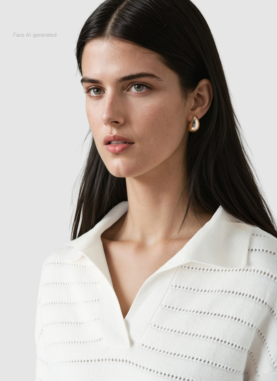 Pullover Polo 1/2 Arm New White Frontansicht