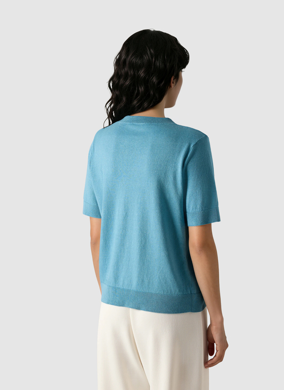 Pullover Rundhals 1/2 Arm Delphinium Blue Frontansicht