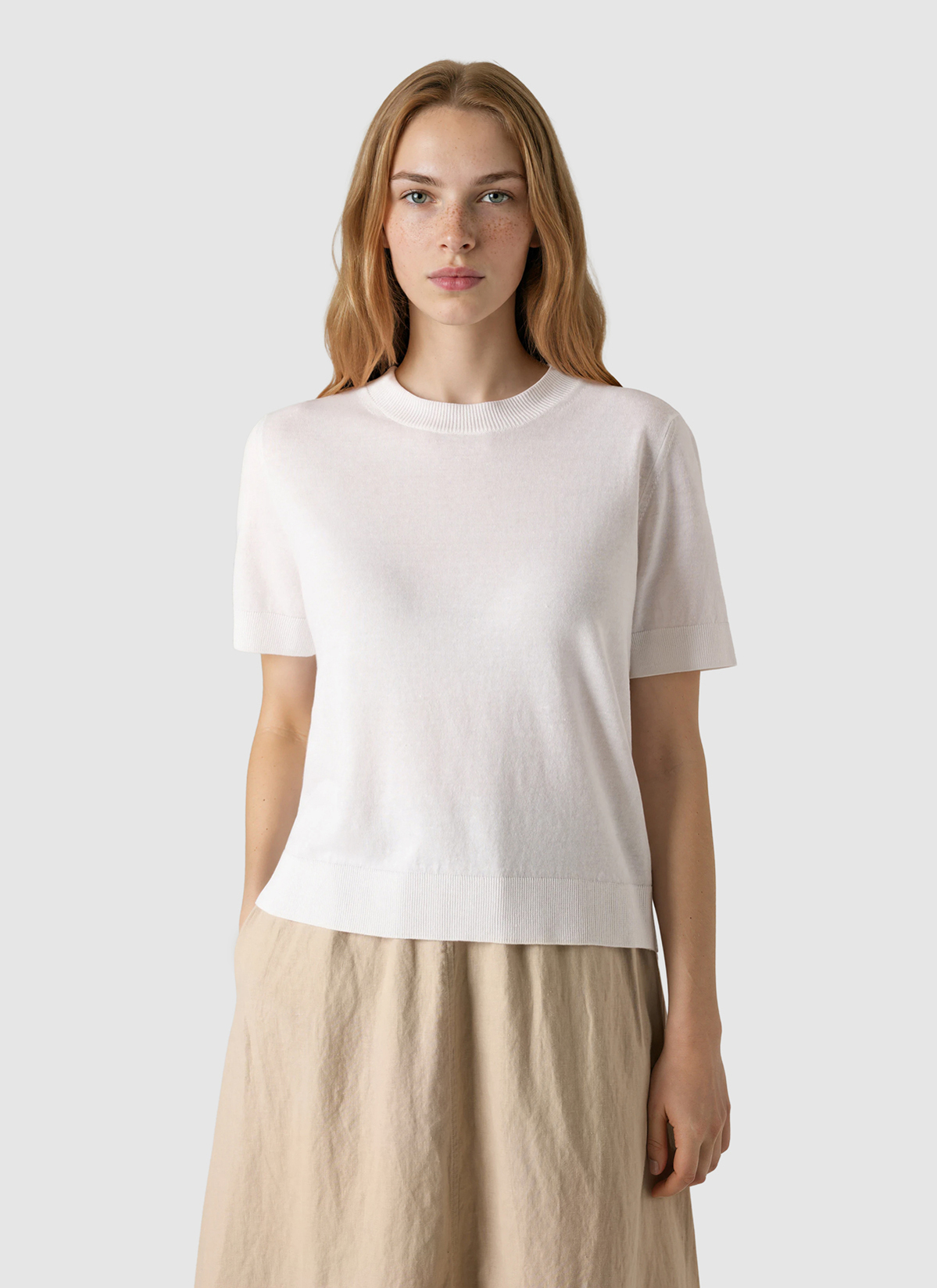 Pullover Rundhals 1/2 Arm, New White Frontansicht