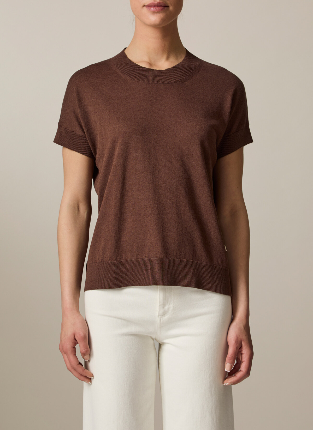 Pullover Rundhals 1/2 Arm, Dark Chocolate Detailansicht 1