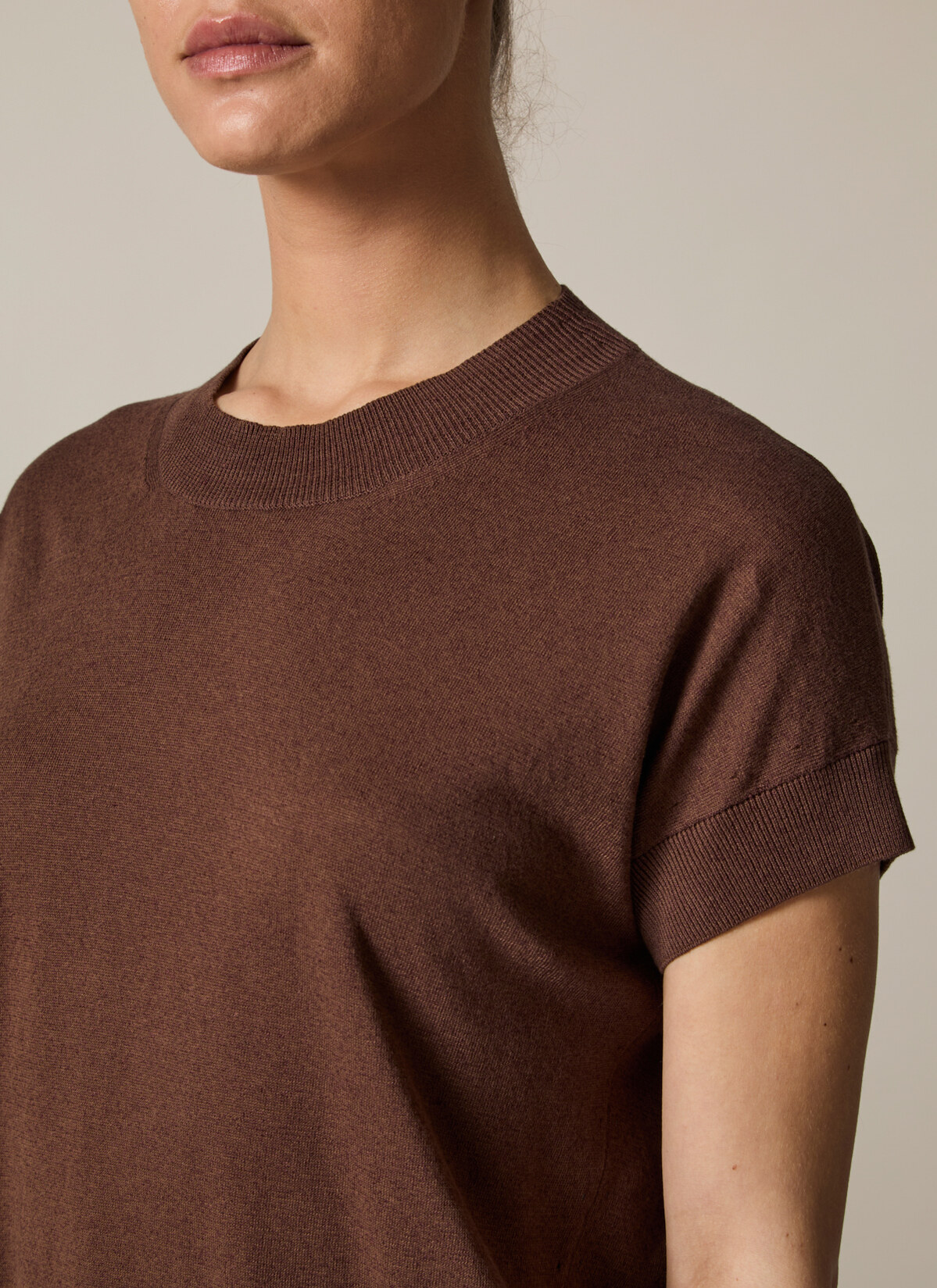 Pullover Rundhals 1/2 Arm, Dark Chocolate Detailansicht 2