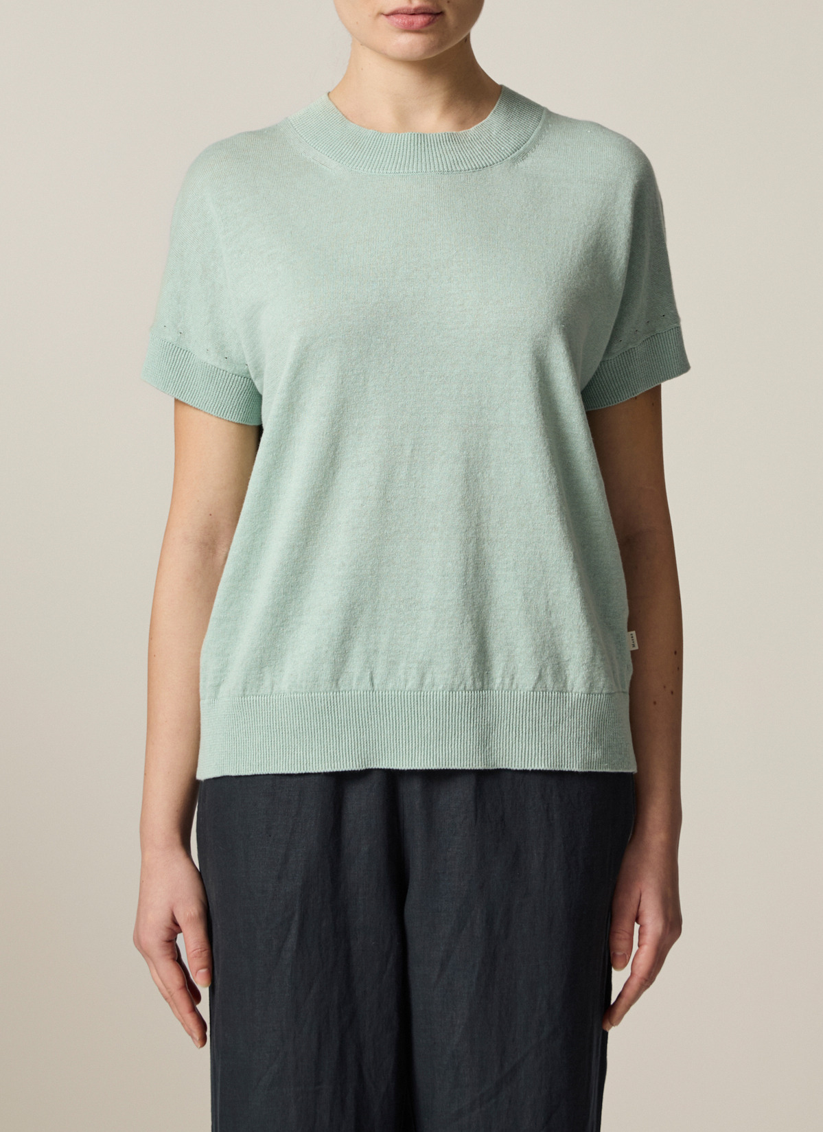 Pullover Rundhals 1/2 Arm, Light Aqua Frontansicht