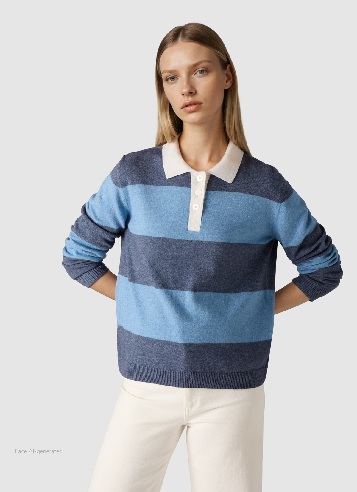 Pullover Polokragen Knopf 1/1 Arm, Midnight Sail Frontansicht