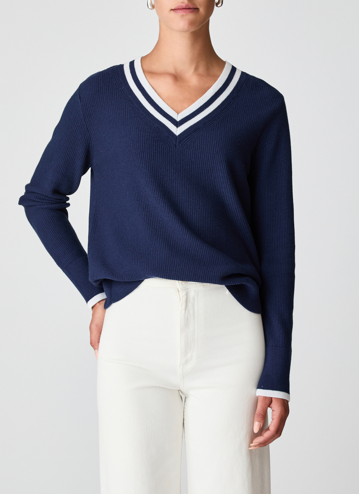 Pullover V-Ausschnitt 1/1 Arm, Bright Night Frontansicht