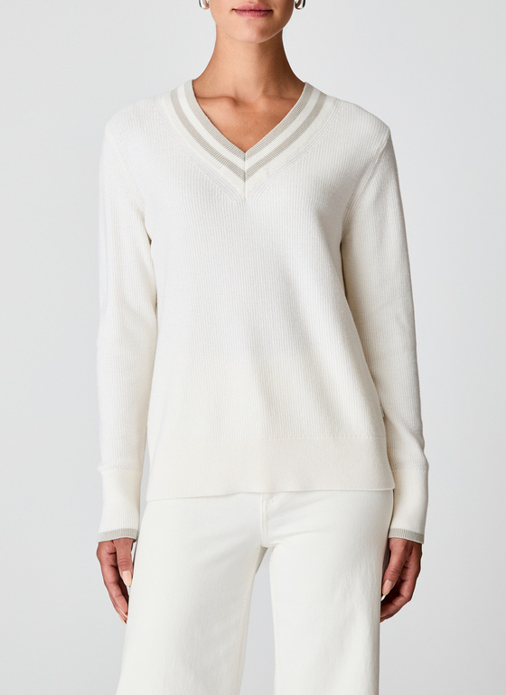 Pullover V-Ausschnitt 1/1 Arm New White Frontansicht