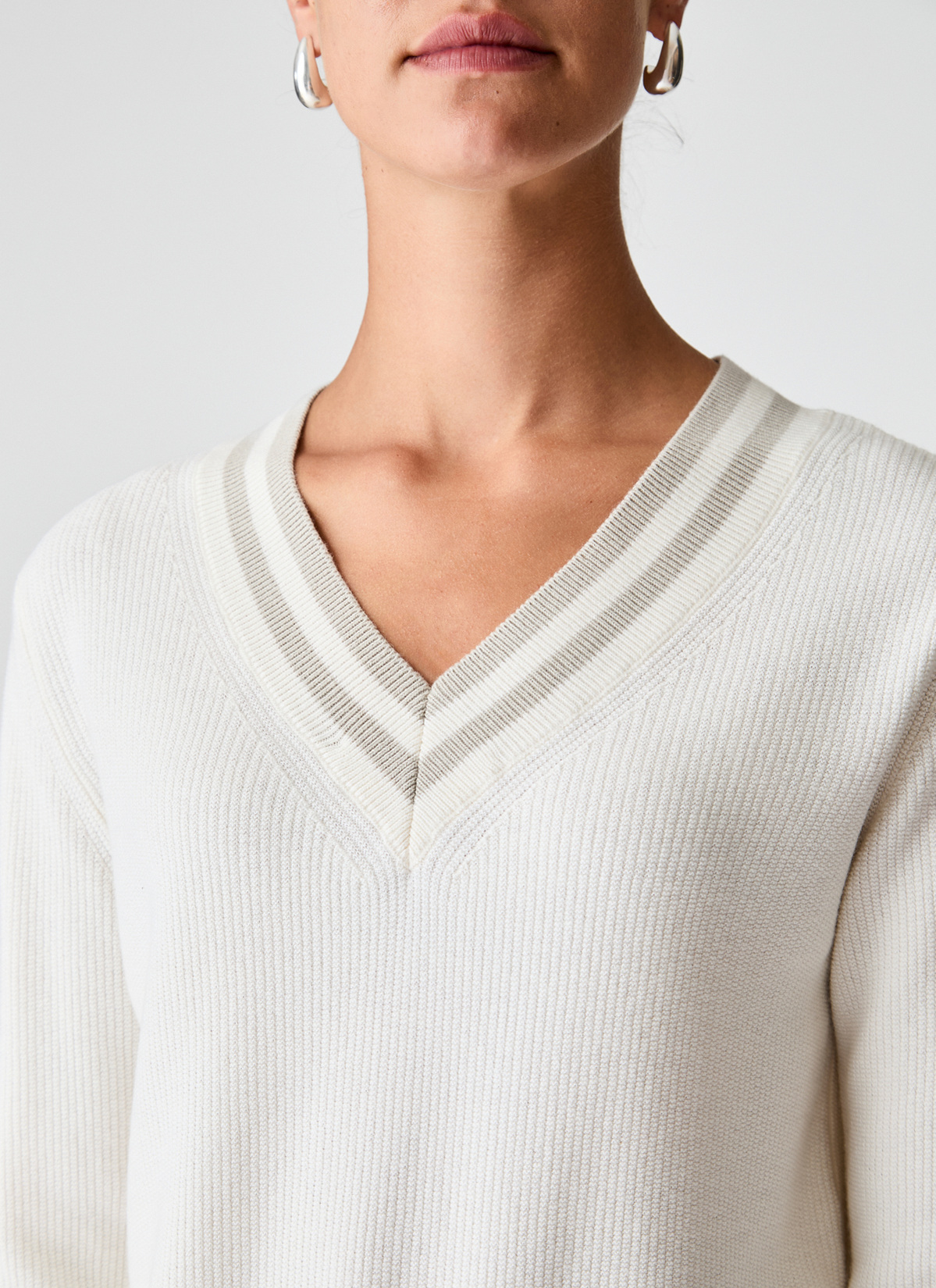 Pullover V-Ausschnitt 1/1 Arm, New White Detailansicht 2