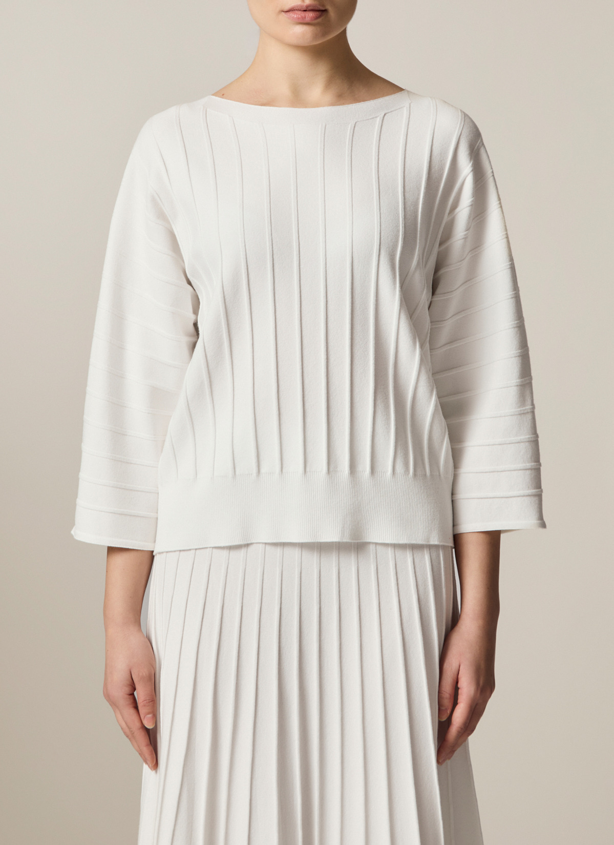 Pullover Rundhals 1/1 Arm, Off White Frontansicht