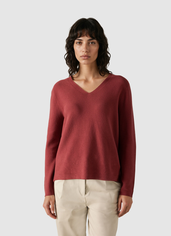 Pullover V-Ausschnitt 1/1 Arm Red Pear Frontansicht
