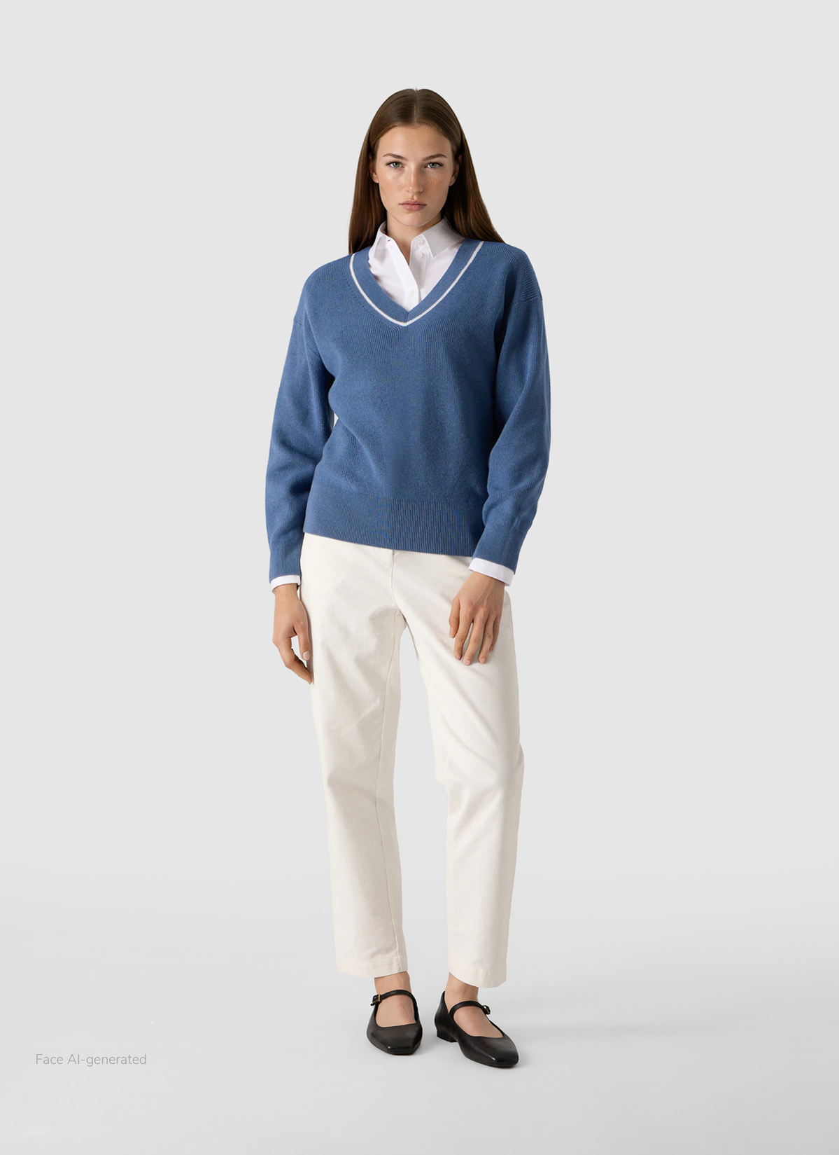 Pullover V-Ausschnitt 1/1 Arm, Blue Horizon Detailansicht 2