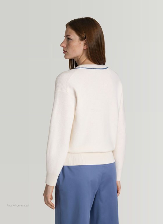 Pullover V-Ausschnitt 1/1 Arm New White Frontansicht
